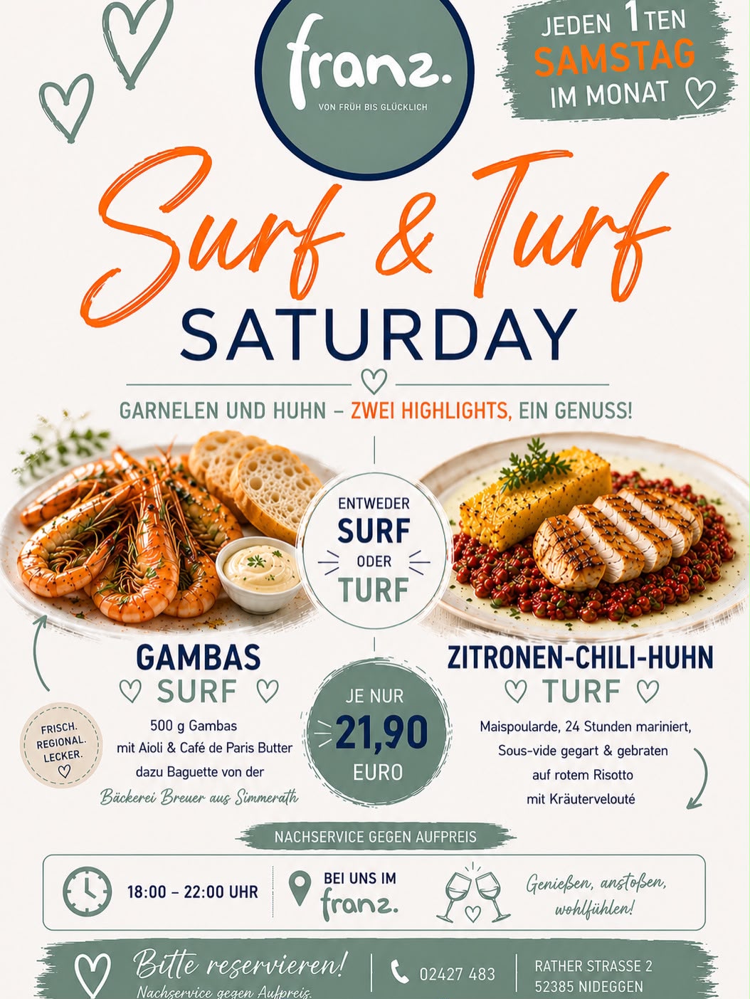 Flyer zum Surf and Turf Saturday im Franz